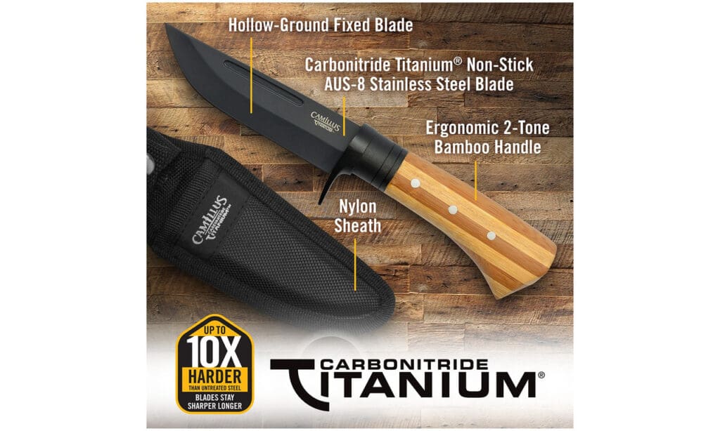 Camillus 9.75'' Fixed Blade Knife, Bamboo Handle