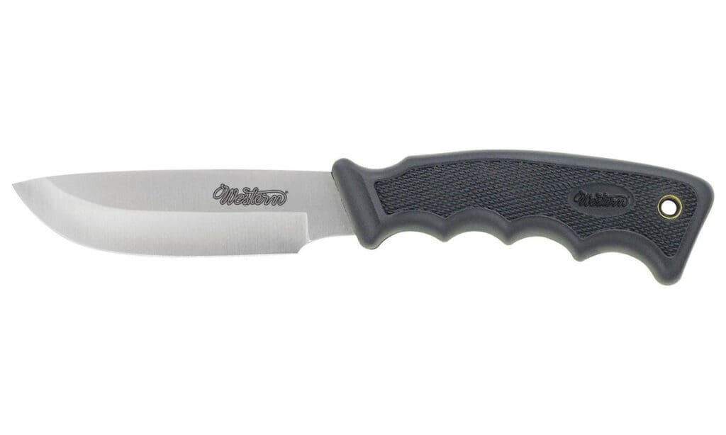 Western Titanium Bonded Fixed Blade Knife With Rubber Handle And Nylon Sheath