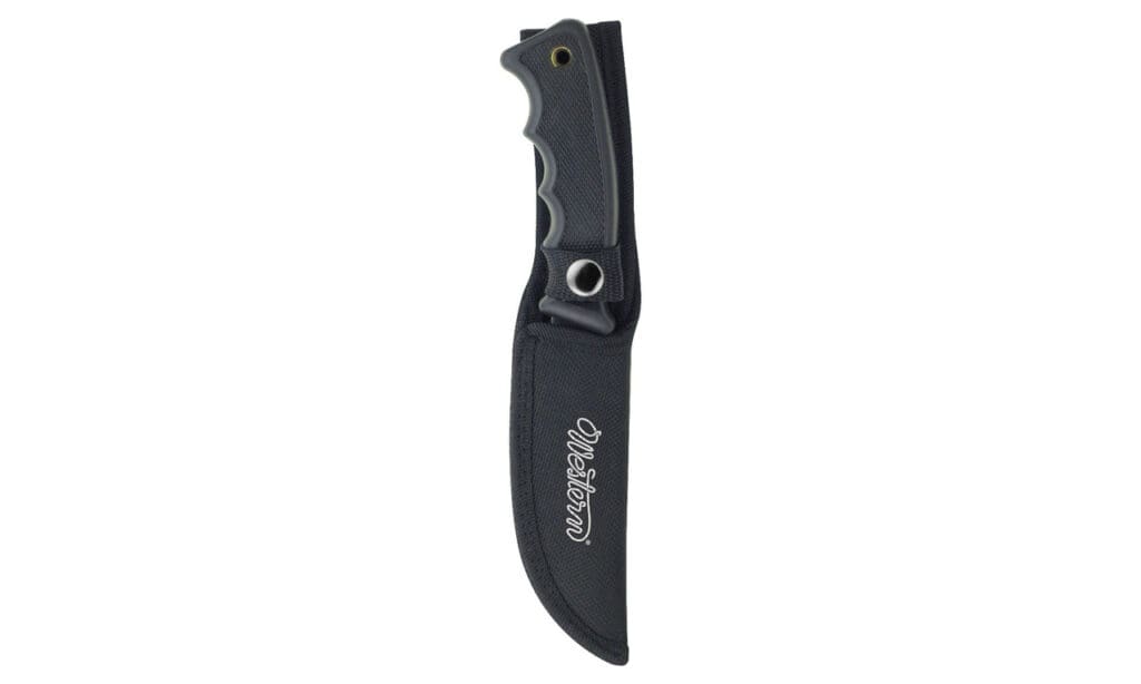 Western Titanium Bonded Fixed Blade Knife With Rubber Handle And Nylon Sheath